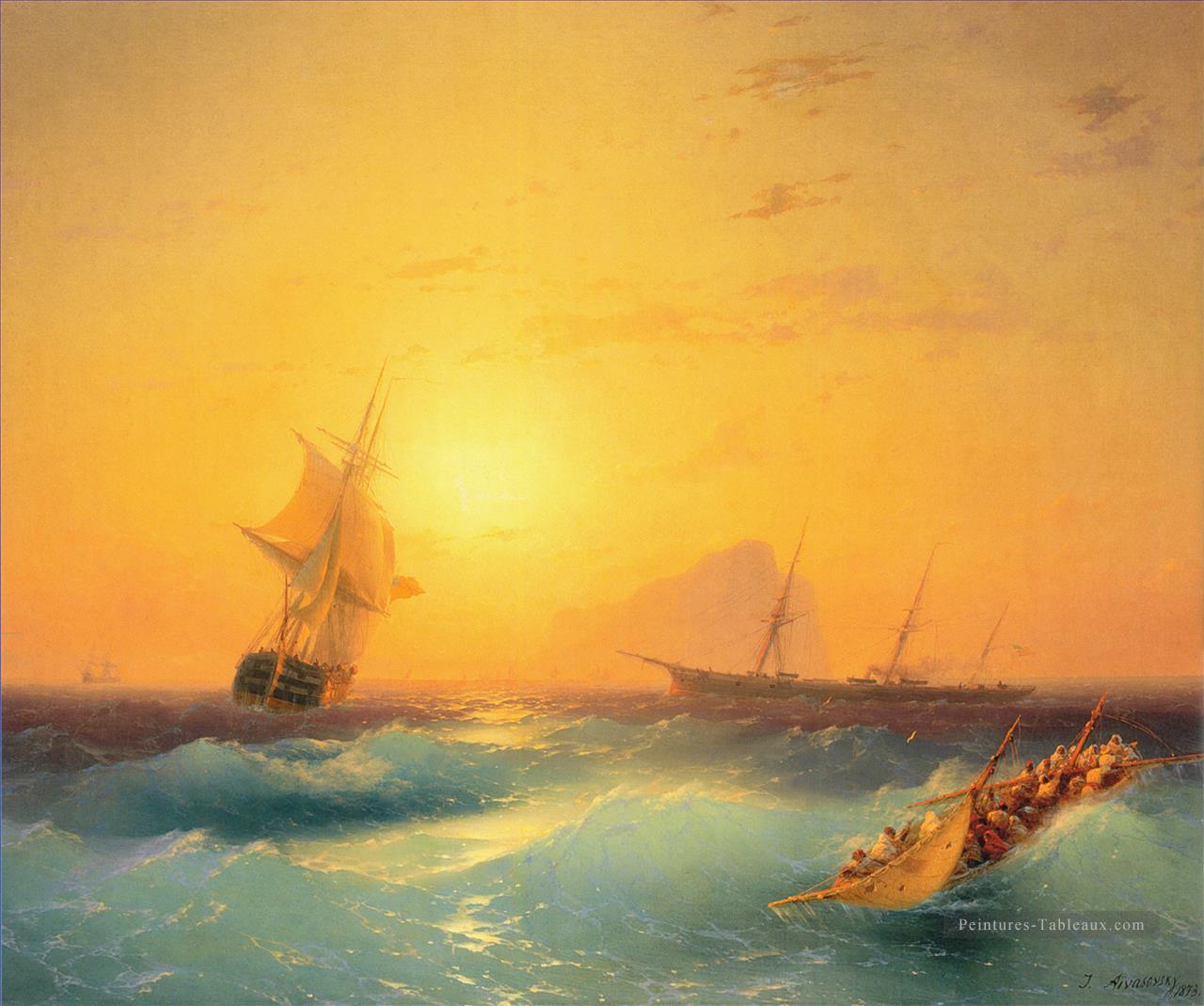 Ivan Aivazovsky expédition américaine sur le rocher de gibraltar Paysage marin Peintures à l'huile